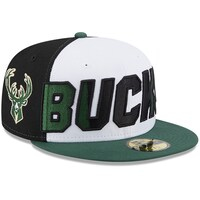 Men's New Era  White/Hunter Green Milwaukee Bucks Back Half 9FIFTY Fitted Hat