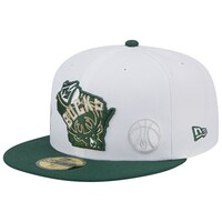 Men's New Era White/Hunter Green Milwaukee Bucks State Pride 59FIFTY Fitted Hat