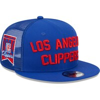 Men's New Era Royal LA Clippers Stacked Script 9FIFTY Trucker Snapback Hat