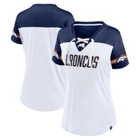 Women's Fanatics Branded White Denver Broncos Dueling Slant V-Neck Lace-Up T-Shirt