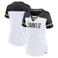 Women's Fanatics Branded White New Orleans Saints Dueling Slant V-Neck Lace-Up T-Shirt