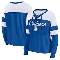 Women's Fanatics Branded Royal/White Los Angeles Dodgers Even Match Lace-Up Long Sleeve V-Neck T-Shirt