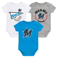 Newborn & Infant Blue/White/Heather Gray Miami Marlins Biggest Little Fan 3-Pack Bodysuit Set