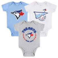 Newborn & Infant Powder Blue/White/Heather Gray Toronto Blue Jays Biggest Little Fan 3-Pack Bodysuit Set