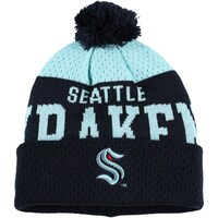 Youth Deep Sea Blue Seattle Kraken Stretchark Cuffed Knit Hat with Pom