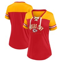 Women's Fanatics Branded Red/Gold Kansas City Chiefs Blitz & Glam Lace-Up V-Neck Jersey T-Shirt