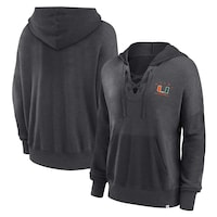Women's Fanatics Branded Heather Charcoal Miami Hurricanes Campus Lace-Up Pullover Hoodie