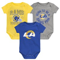 Infant Royal/Gold/Gray Los Angeles Rams Born to Be 3-Pack Bodysuit Set