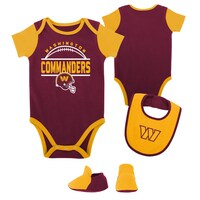 Newborn & Infant Burgundy/Gold Washington Commanders Home Field Advantage Three-Piece Bodysuit, Bib & Booties Set