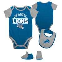 Newborn & Infant Blue/Heather Gray Detroit Lions Home Field Advantage Three-Piece Bodysuit, Bib & Booties Set