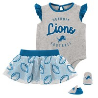 Girls Infant Heather Gray/Blue Detroit Lions All Dolled Up Three-Piece Bodysuit, Skirt & Booties Set