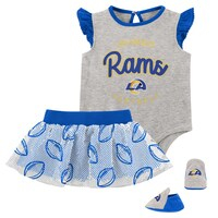 Girls Infant Heather Gray/Royal Los Angeles Rams All Dolled Up Three-Piece Bodysuit, Skirt & Booties Set
