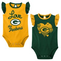 Girls Newborn & Infant Green/Gold Green Bay Packers Spread the Love 2-Pack Bodysuit Set