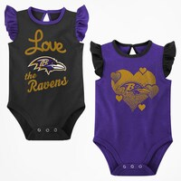 Girls Newborn & Infant Purple/Black Baltimore Ravens Spread the Love 2-Pack Bodysuit Set