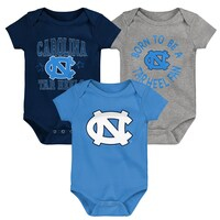 Newborn & Infant Light Blue/Navy/Heather Gray North Carolina Tar Heels Born To Be Three-Pack Bodysuit Set