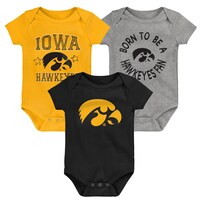 Newborn & Infant Black/Gold/Heather Gray Iowa Hawkeyes 3-Pack Born To Be Bodysuit Set
