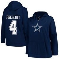 Women's Profile Dak Prescott Navy Dallas Cowboys Plus Size Player Name & Number V-Neck Pullover Hoodie