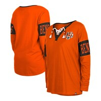 Women's New Era Orange Cincinnati Bengals Lace-Up Notch Neck Long Sleeve T-Shirt
