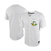 Men's Nike White/Silver Oregon Ducks Pinstripe Replica Full-Button Baseball Jersey