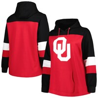 Women's Crimson Oklahoma Sooners Plus Size Color-Block Pullover Hoodie
