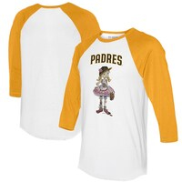 Women's Tiny Turnip White/Gold San Diego Padres Babes 3/4-Sleeve Raglan T-Shirt