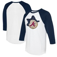 Women's Tiny Turnip White/Navy Atlanta Braves Baseball Bow 3/4-Sleeve Raglan T-Shirt