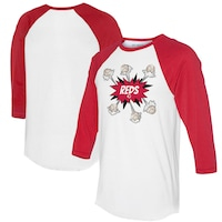 Women's Tiny Turnip  White/Red Cincinnati Reds Baseball Pow 3/4-Sleeve Raglan T-Shirt