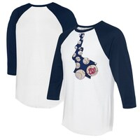 Women's Tiny Turnip White/Navy Washington Nationals Baseball Tie 3/4-Sleeve Raglan T-Shirt