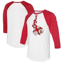 Women's Tiny Turnip White/Red Los Angeles Angels Baseball Tie 3/4-Sleeve Raglan T-Shirt