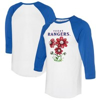 Women's Tiny Turnip White/Royal Texas Rangers Blooming Baseballs 3/4-Sleeve Raglan T-Shirt