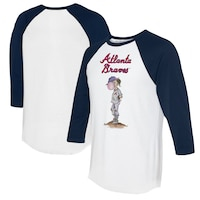 Women's Tiny Turnip White/Navy Atlanta Braves Bubbles 3/4-Sleeve Raglan T-Shirt