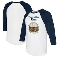 Women's Tiny Turnip White/Navy Tampa Bay Rays Burger 3/4-Sleeve Raglan T-Shirt