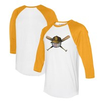 Women's Tiny Turnip White/Gold San Diego Padres Hat Crossbats 3/4-Sleeve Raglan T-Shirt