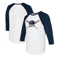 Women's Tiny Turnip White/Navy Cleveland Guardians Hat Crossbats 3/4-Sleeve Raglan T-Shirt