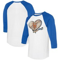 Women's Tiny Turnip  White/Royal New York Mets Heart Banner 3/4-Sleeve Raglan T-Shirt
