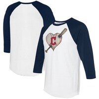 Women's Tiny Turnip White/Navy Cleveland Guardians Heart Bat 3/4-Sleeve Raglan T-Shirt