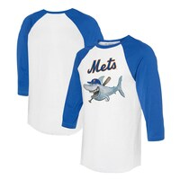 Women's Tiny Turnip White/Royal New York Mets Shark 3/4-Sleeve Raglan T-Shirt