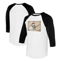 Unisex Tiny Turnip White/Black Colorado Rockies State Outline 3/4-Sleeve Raglan T-Shirt