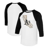 Unisex Tiny Turnip White/Black Oakland Athletics State Outline 3/4-Sleeve Raglan T-Shirt