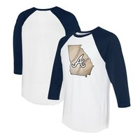 Unisex Tiny Turnip White/Navy Atlanta Braves State Outline 3/4-Sleeve Raglan T-Shirt
