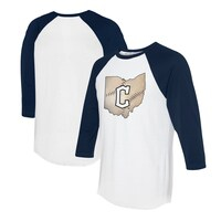 Unisex Tiny Turnip White/Navy Cleveland Guardians State Outline 3/4-Sleeve Raglan T-Shirt