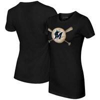 Women's Tiny Turnip Black Miami Marlins Baseball Cross Bats T-Shirt