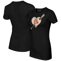 Women's Tiny Turnip Black Baltimore Orioles Heart Bat T-Shirt