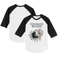 Infant Tiny Turnip White/Black Colorado Rockies Baseball Tear Raglan 3/4 Sleeve T-Shirt