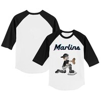 Infant Tiny Turnip White/Black Miami Marlins Caleb Raglan 3/4 Sleeve T-Shirt