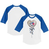Infant Tiny Turnip White/Royal Toronto Blue Jays Heart Lolly Raglan 3/4-Sleeve T-Shirt