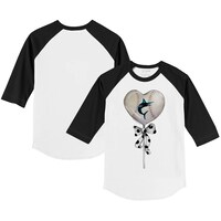 Infant Tiny Turnip White/Black Miami Marlins Heart Lolly Raglan 3/4-Sleeve T-Shirt