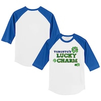 Infant Tiny Turnip White/Royal Toronto Blue Jays Lucky Charm Raglan 3/4 Sleeve T-Shirt