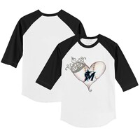 Infant Tiny Turnip White/Black Miami Marlins Tiara Heart Raglan 3/4 Sleeve T-Shirt