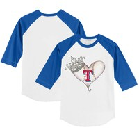 Infant Tiny Turnip White/Royal Texas Rangers Tiara Heart Raglan 3/4 Sleeve T-Shirt